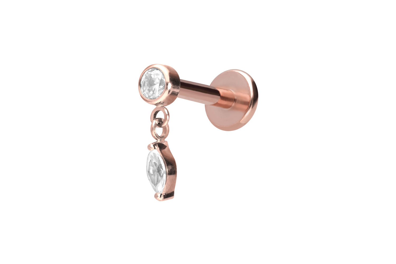 Titan Labret Piercing mit Innengewinde KRISTALL + KRISTALLTROPFEN